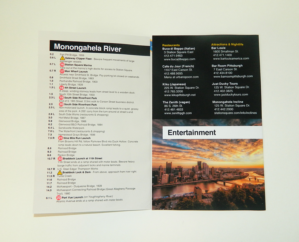 Pittsburgh's Three Rivers Water Trails, second spread of Monongahela River guide